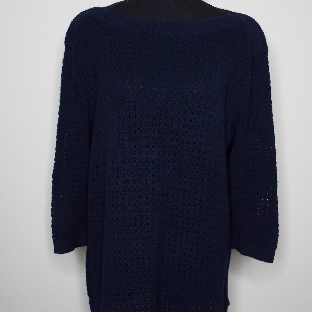 Tommy Hilfiger Women's XL See through Knit Sweater Navy Blue Long Sleeve Casual